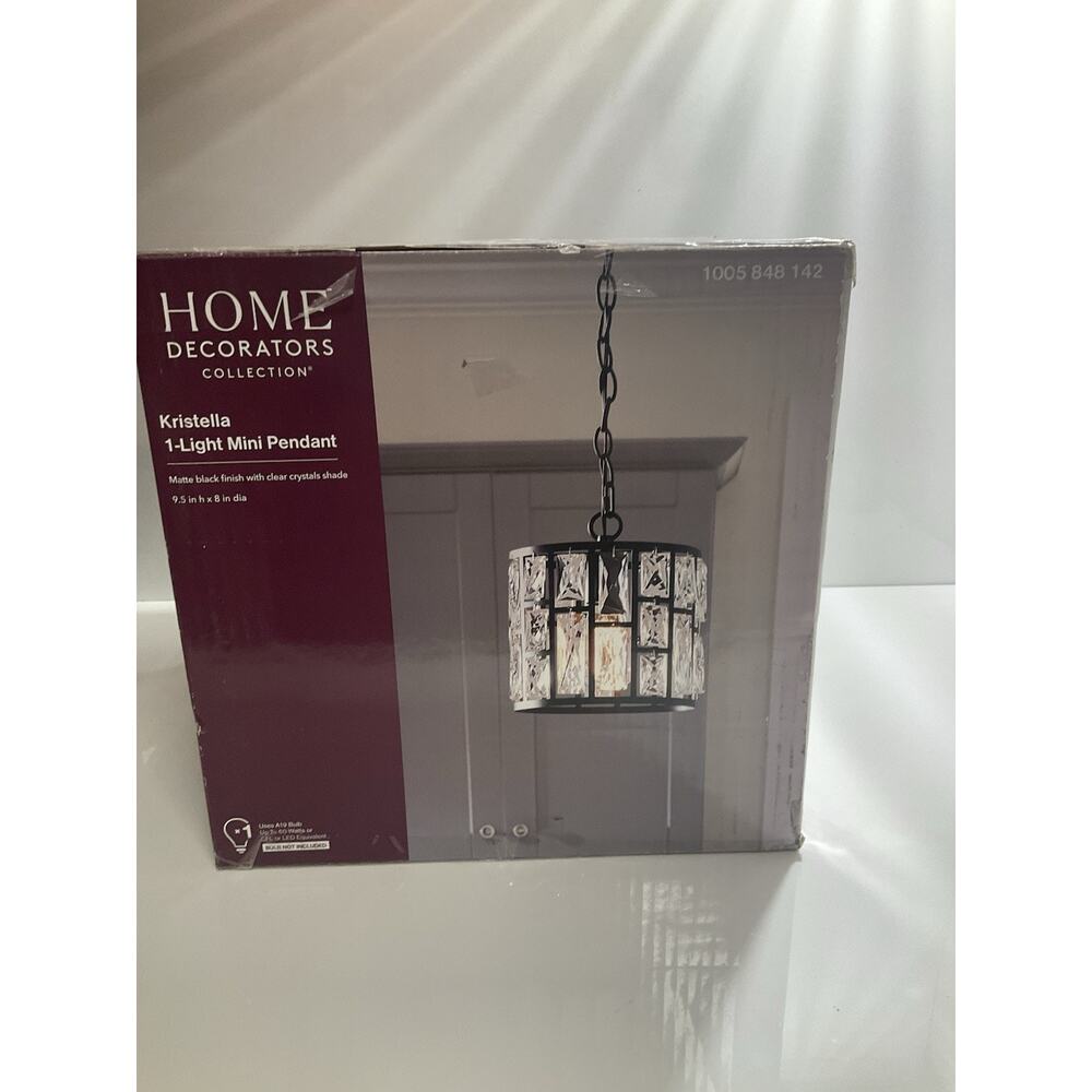 Home Decorators Kristella 1-Light Matte Black Pendant with Clear Crystals SEALED